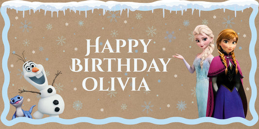Frozen Birthday Banner, Winter Wonderland Party Backdrop, Personalized Name Sign (Digital Download)