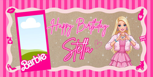 Custom Barbie Birthday Banner, Photo Upload, Pink Doll Theme Decor (Canva Template)