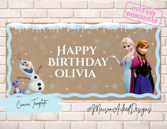 Frozen Birthday Banner, Winter Wonderland Party Backdrop, Personalized Name Sign (Digital Download)