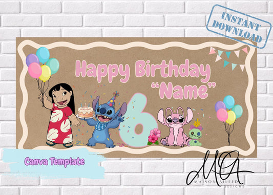 Lilo & Stitch Birthday Banner | Editable Tropical Party Template (Instant Download)