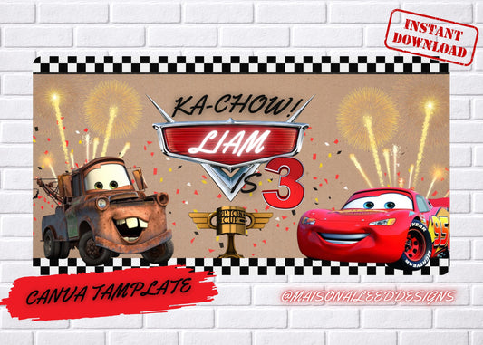 Cars Theme Birthday Banner | Custom Race Car Party Decor (Digital Download)