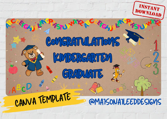 Kindergarten Graduation Banner Printable | Congrats Kinder Graduate Sign | Kids Graduation Poster | Instant Download