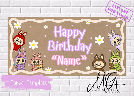 Labubu Birthday Banner, Customizable Name Age Party Decor (Digital Download)