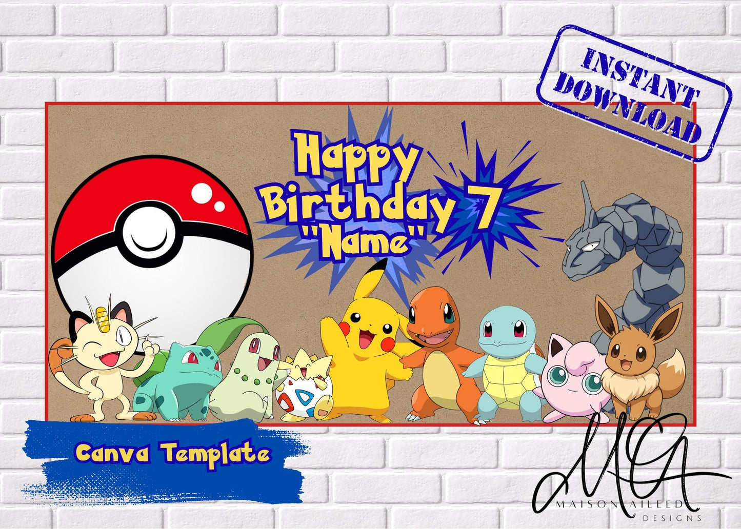 Pokemon Birthday Banner Editable Template, Instant Download Digital Banner