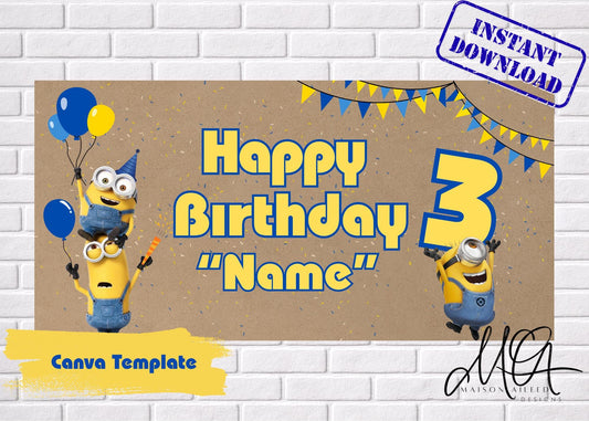 Minion Birthday Banner – Editable Name & Age Party Decor (Digital Download)