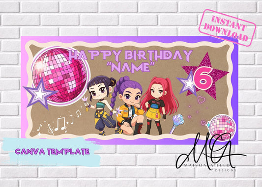 Custom Kpop Birthday Banner | Personalized Party Decor | Music Theme Backdrop (Digital Download)
